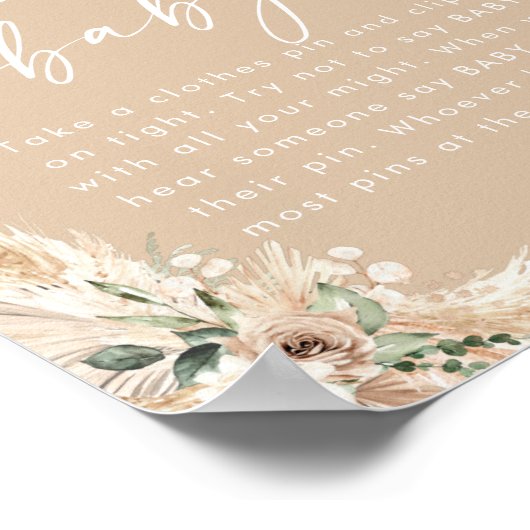 Beige Boho Pampas Grass Baby shower Poster (Hoek)