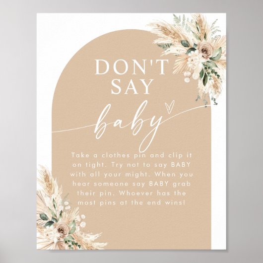 Beige Boho Pampas Grass Baby shower Poster (Voorkant)