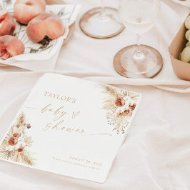Beige Boho Pampas Grass Baby shower Servet