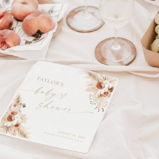 Beige Boho Pampas Grass Baby shower Servet