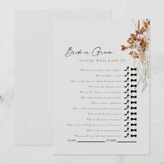 Beige Boho raden wie zei het douchegame Kaart (Voorkant / Achterkant)