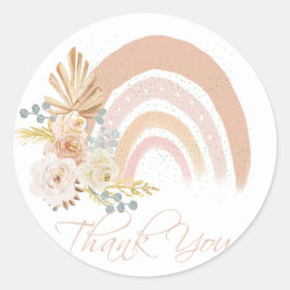Beige Boho Rainbow met bloemen rond stickers