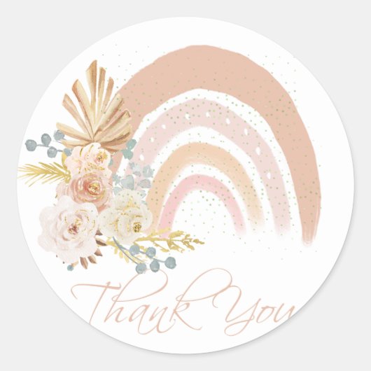 Beige Boho Rainbow met bloemen rond stickers (Voorkant)