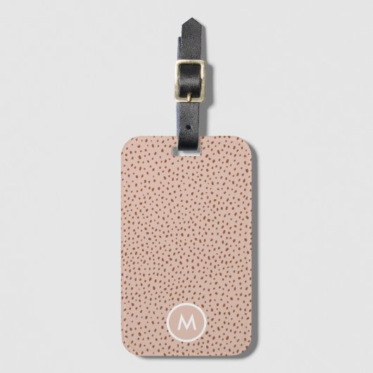 Beige & Boho Terracotta Bruin Stippen Monogram Bagagelabel (Voorkant (verticaal))