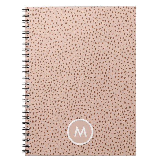 Beige & Boho Terracotta Bruin Stippen Monogram Notitieboek (Voorkant)