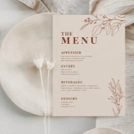 Beige Boho Trouwmenu met bloemschilderkunst Menu