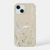Beige Boho Watercolor Wilde Bloemen iPhone 15 Case (Achterkant)