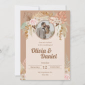 Beige Boho Waterverf Bloemen Huwelijksuitnodiging Feestdagenkaart (Voorkant)