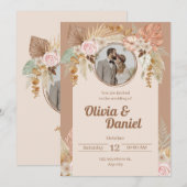 Beige Boho Waterverf Bloemen Huwelijksuitnodiging Feestdagenkaart (Voorkant / Achterkant)