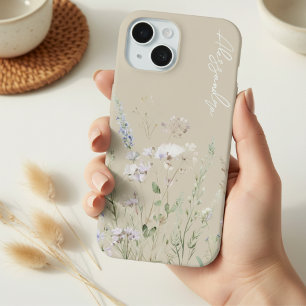 Beige Boho Waterverf Wilde Bloemen iPhone 15 Case