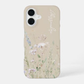 Beige Boho Waterverf Wilde Bloemen iPhone 16 Hoesje (Achterkant)