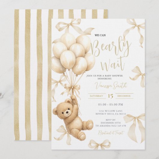 Beige Boho We Can Bearly Wait Baby Shower Kaart (Voorkant / Achterkant)