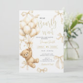 Beige Boho We Can Bearly Wait Baby Shower Kaart (Staand voorkant)