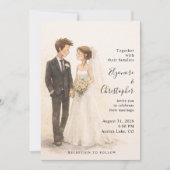 Beige Boho Whimsical Watercolor Bruiloft Kaart (Voorkant)