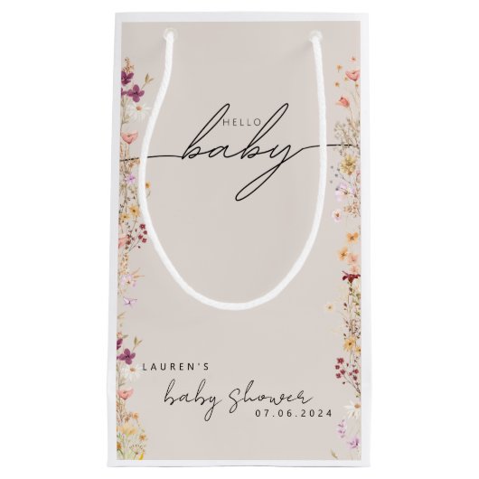 Beige Boho Wildflower Baby shower Favor Klein Cadeauzakje (Voorkant)