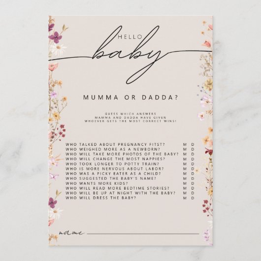 Beige boho wildflower baby shower mama of papa spe advieskaart (Voorkant)