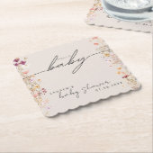 Beige Boho Wildflower Baby shower Tafel Decor Kartonnen Onderzetters (Gebogen)