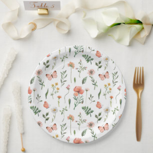Beige Boho Wildflower Patroonpapier Borden Papieren Bordje