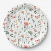 Beige Boho Wildflower Patroonpapier Borden Papieren Bordje (Voorkant)