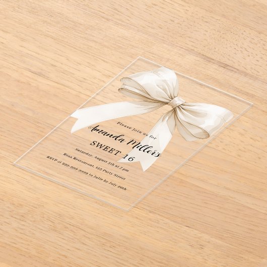 Beige boog elegant duidelijk Sweet 16 luxe Acryl Uitnodigingen (Laagn)