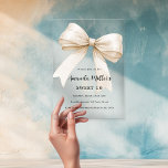 Beige boog elegant duidelijk Sweet 16 luxe Acryl Uitnodigingen<br><div class="desc">Een heldere,  transparante achtergrond,  versierd met een beige,  crèmekleurige grote strik. Personaliseer en voeg een naam en partijgegevens toe.</div>