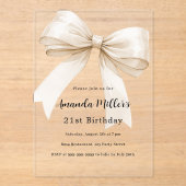 Beige boog elegante duidelijke luxe verjaardag acryl uitnodigingen (Voorkant)