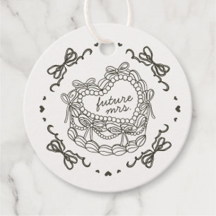 Beige Boog Retro Hart Coquette Cake Bruidscadeau Bedankjes Labels