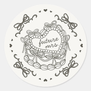 Beige Boog Retro Hart Coquette Cake Bruidscadeau Ronde Sticker