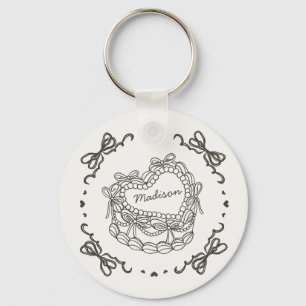 Beige Boog Retro Hart Coquette Cake Favors Sleutelhanger