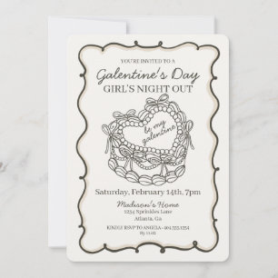 Beige Boog Retro Hart Coquette Cake Galentine Kaart