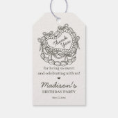 Beige Boog Retro Hart Coquette Cake Verjaardag Cadeaulabel (Achterkant)