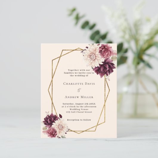 Beige bordeaux geometrische huwelijksuitnodiging (Staand voorkant)