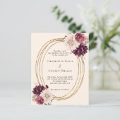 Beige bordeaux ivoor bloemen huwelijksuitnodiging (Staand voorkant)