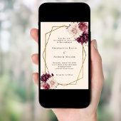 Beige bordeauxrode ivoren bloemen geometrische bru kaart