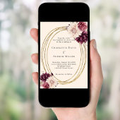 Beige bordeauxrode ivoren bloemen gouden lijst bru kaart