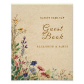 Beige Border Rustic Boho Wildflower Gastboek Teken Foto Afdruk (Voorkant)