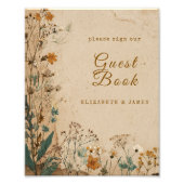 Beige Border Rustic Boho Wildflower Gastboek Teken Foto Afdruk (Voorkant)
