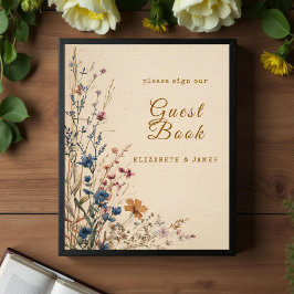 Beige Border Rustic Boho Wildflower Gastboek Teken Foto Afdruk