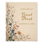 Beige Border Rustic Boho Wildflower Gastboek Teken Foto Afdruk (Voorkant)