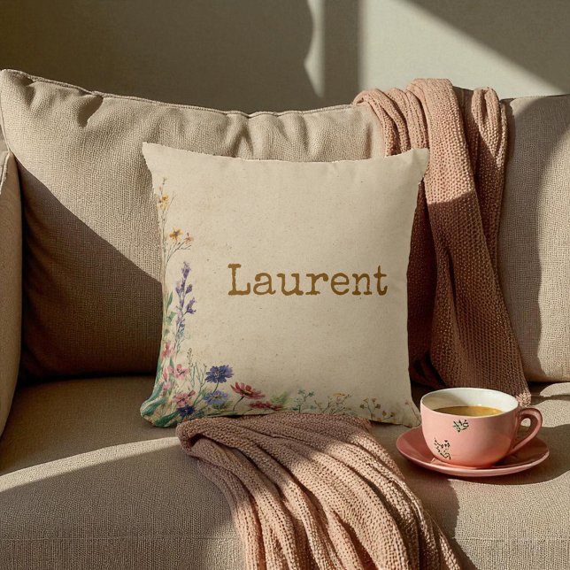 Beige Border Rustic Boho Wildflower Kussen (Beige Border Rustic Boho Wildflower Throw Pillow)