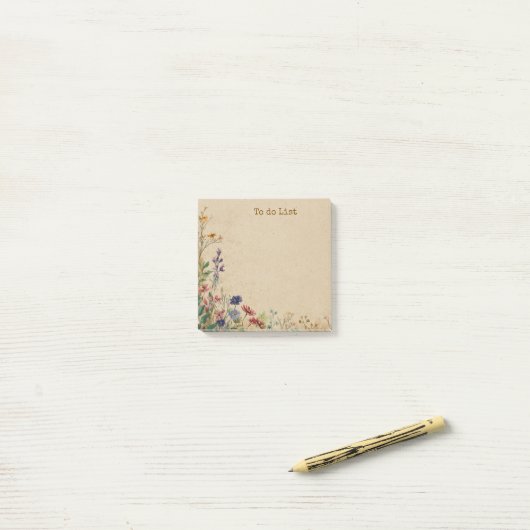Beige Border Rustic Boho Wildflower Post-it® Notes (Op bureau)