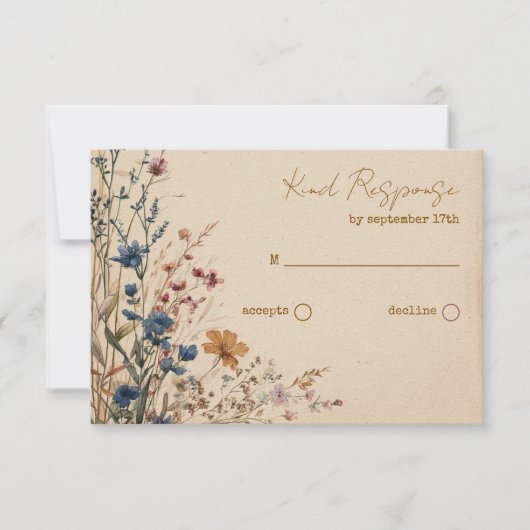 Beige Border Rustic Boho Wildflower QR-code RSVP Kaartje (Voorkant)