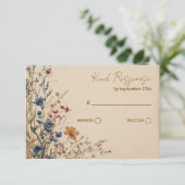 Beige Border Rustic Boho Wildflower QR-code RSVP Kaartje (Staand voorkant)