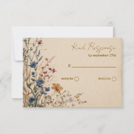 Beige Border Rustic Boho Wildflower QR-code RSVP Kaartje
