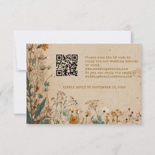 Beige Border Rustic Boho Wildflower QR-code RSVP Kaartje (Achterkant)