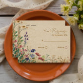 Beige Border Rustic Boho Wildflower QR-code RSVP Kaartje