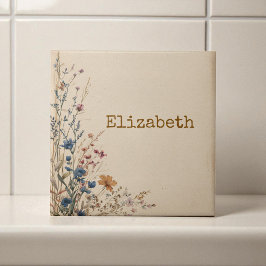 Beige Border Rustic Boho Wildflower Tegeltje