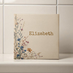 Beige Border Rustic Boho Wildflower Tegeltje