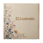 Beige Border Rustic Boho Wildflower Tegeltje (Voorkant)