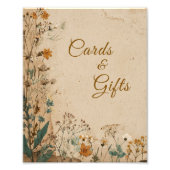 Beige Border Rustic Boho Wildflower Trouwbord Foto Afdruk (Voorkant)